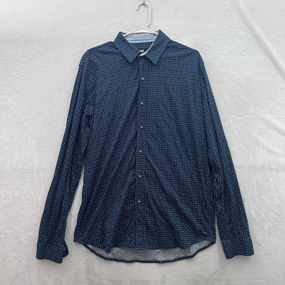 Butter Cloth Button Up Shirt Mens L Blue Geometric Flip Cuff Business Casual